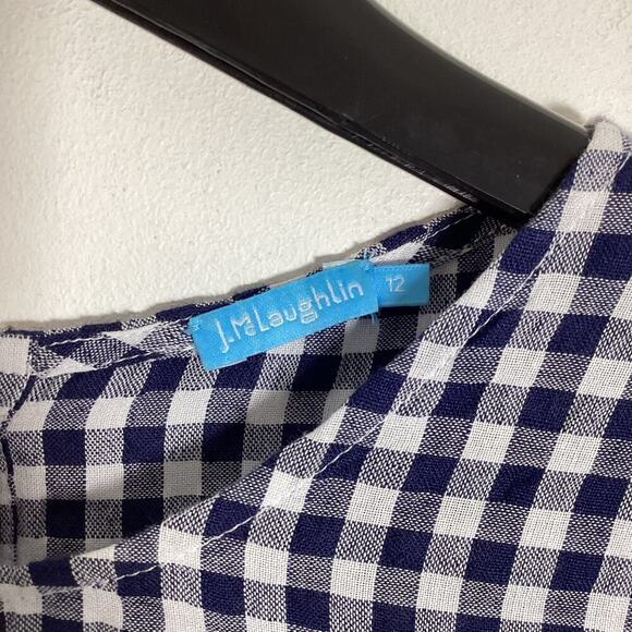 J McLaughlin Sadie Tie Waist Gingham Navy Linen Cotton Dress 12 Knee Length - Picture 5 of 7